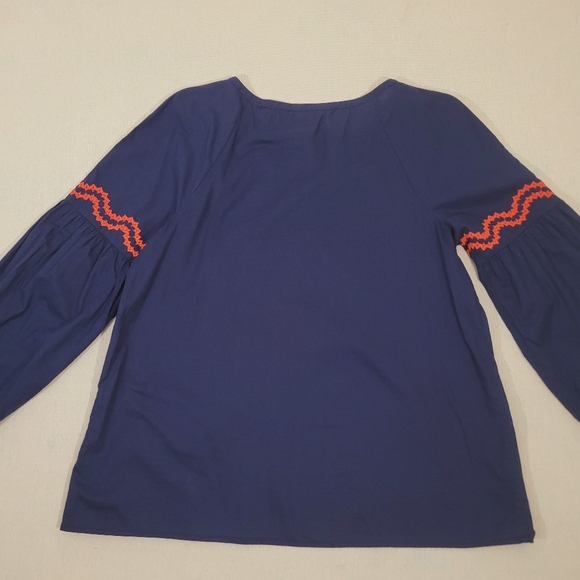 Crown & Ivy Women's Small Navy Blue Embroidered Red Paisley Peasant Blouse Boho - Picture 5 of 11